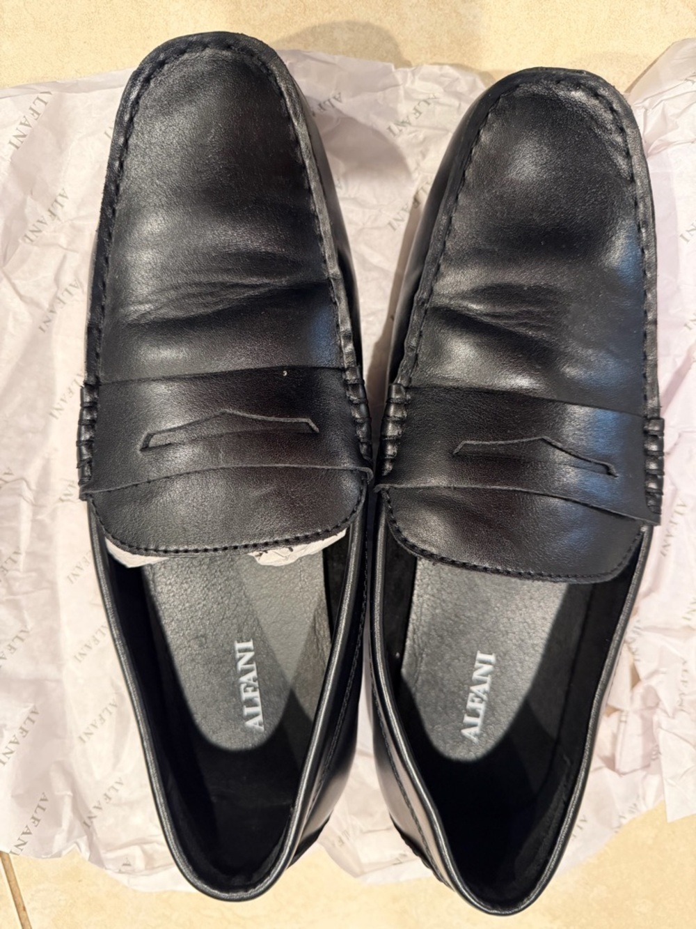 Alfani Black Leather Penny Loafers for Men